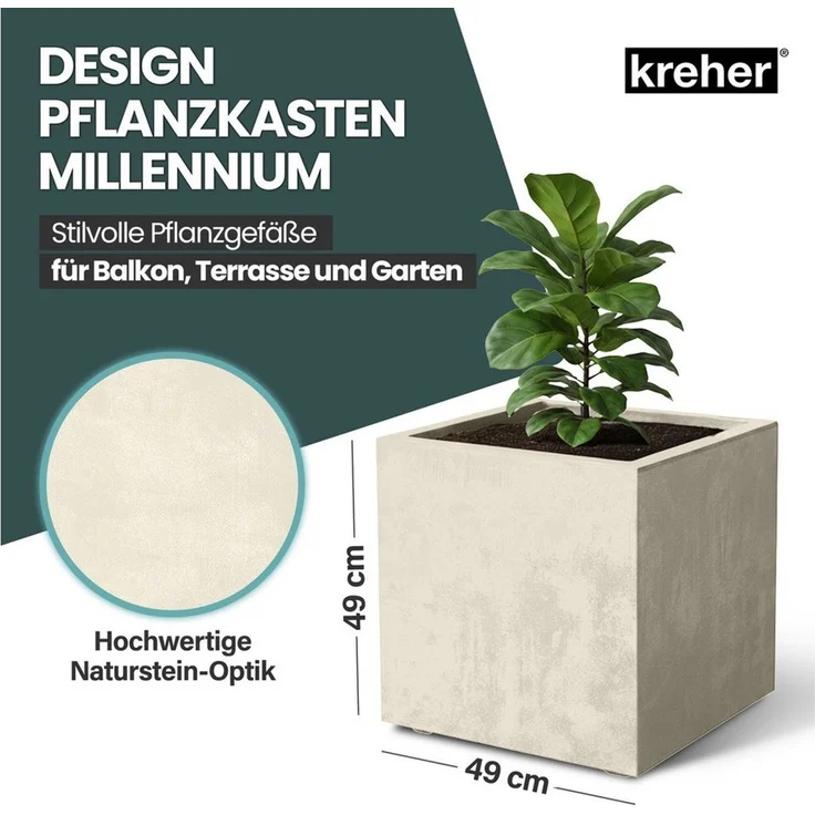 Kreher Pflanzkübel 'Millennium' aus Kunststoff 80 Liter, eckig, 2 Stück (Farbe wählbar) – Bild 1
