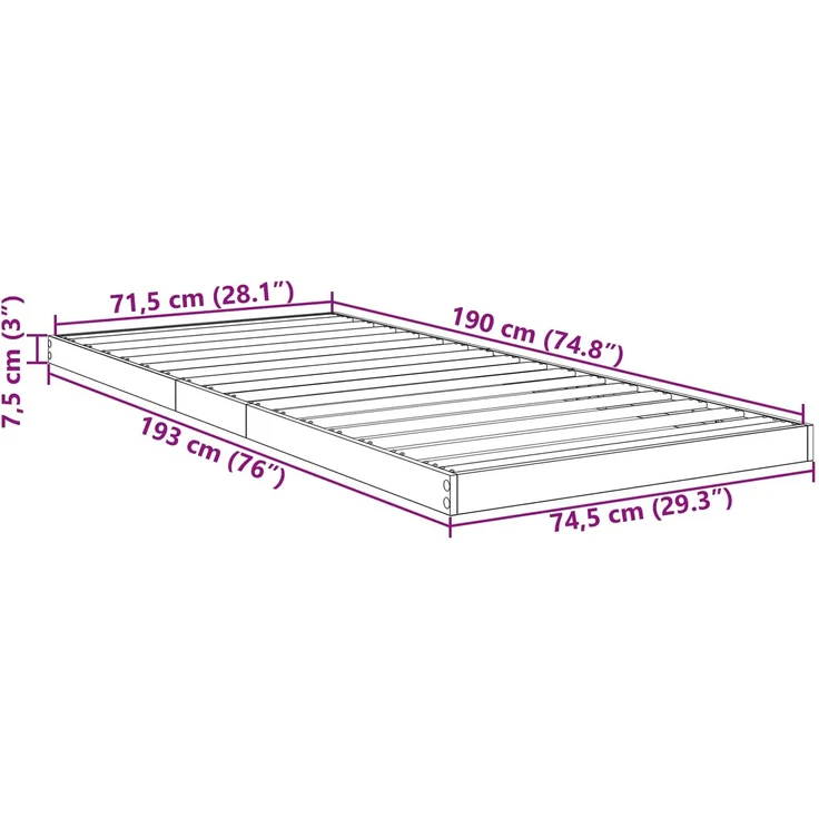 vidaXL Bodenbettrahmen, Holz Weiß, 71,5x190 cm – Bild 10