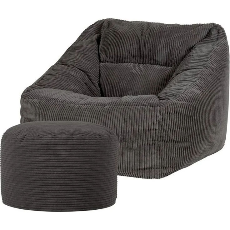 Icon Morgan Sitzsack Sessel mit Runden Hocker, Dunkelgrau, Cord Sessel, Sitzsack Erwachsene mit Füllung, Lounge Sessel, Sessel Wohnzimmer, Sessel Schlafzimmer – Bild 4