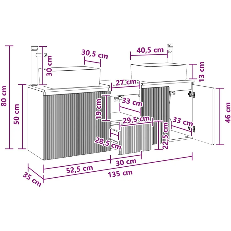 vidaXL Badezimmerschrank-Set 3 stk. Weiß 135 x 35 x 80 cm 3405657 – Bild 12
