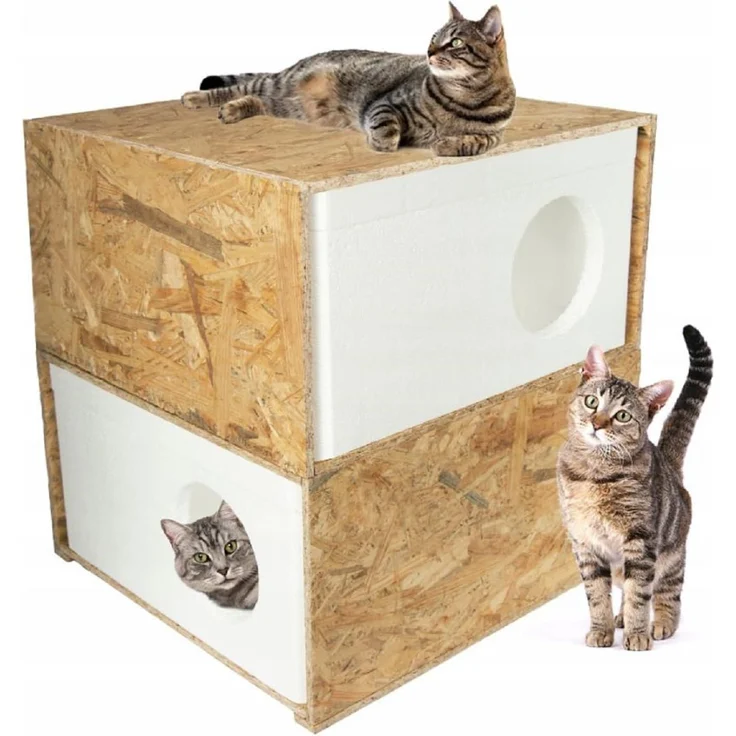 QLS Tierhaus Styropor + OSB, Wetterfestes Katzenhaus – 43x41 cm isoliertes Schutzhäuschen – Bild 4