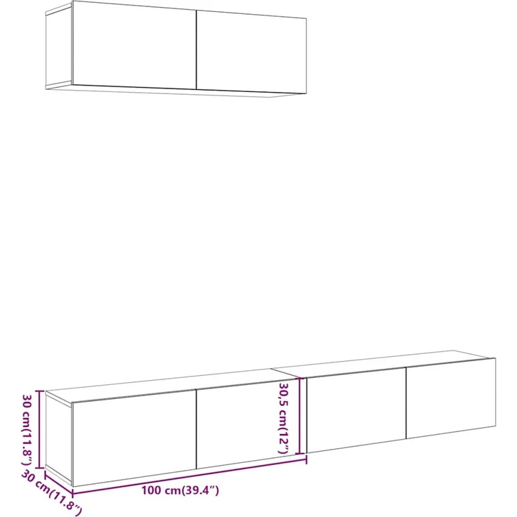3 pcs TV-Wandschrank, TV Hängeboard Hängeschrank Altholz-Optik 100x30x30 cm Holzwerkstoff – Bild 7