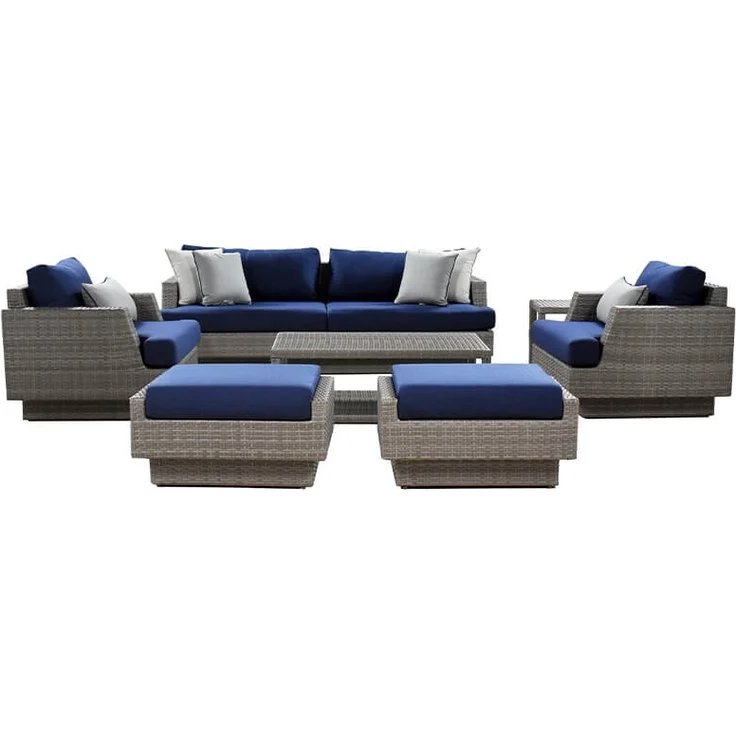 HOME DELUXE Garten-Sitzgruppe aus Rattan inkl. Abdeckung MALIBU – Hellgrau für 8 Personen – Bild 2