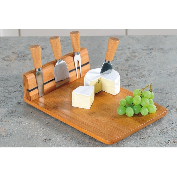 Schneidebrett Excellent Houseware Bambus zum Servieren mit Messern für Käse 30x21 cm – Bild 2