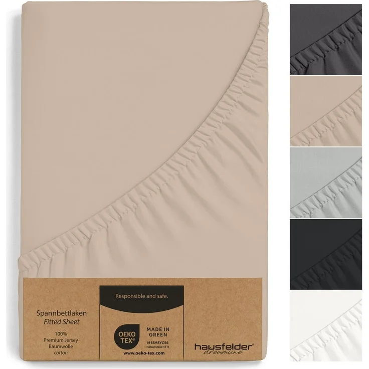 Hausfelder Spannbettlaken Bettlaken (Topper, 180/200x200 cm, Beige), Baumwolle, Gummizug: rundum, (1 Stück) – Bild 1