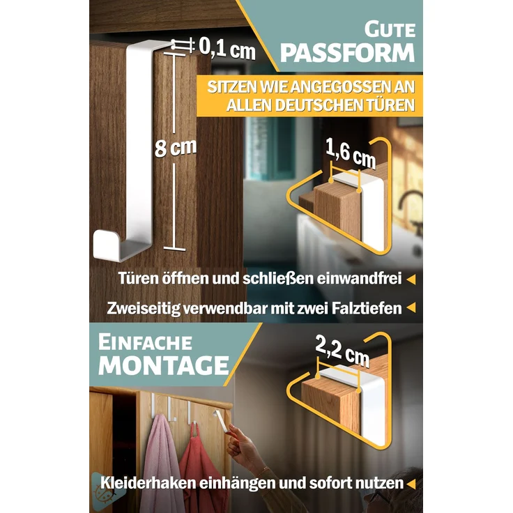 Aurelia Home Türhaken zum Einhängen, 10er-Set, Weiß – für Türen und Schranktüren, bis 8 kg – Bild 4