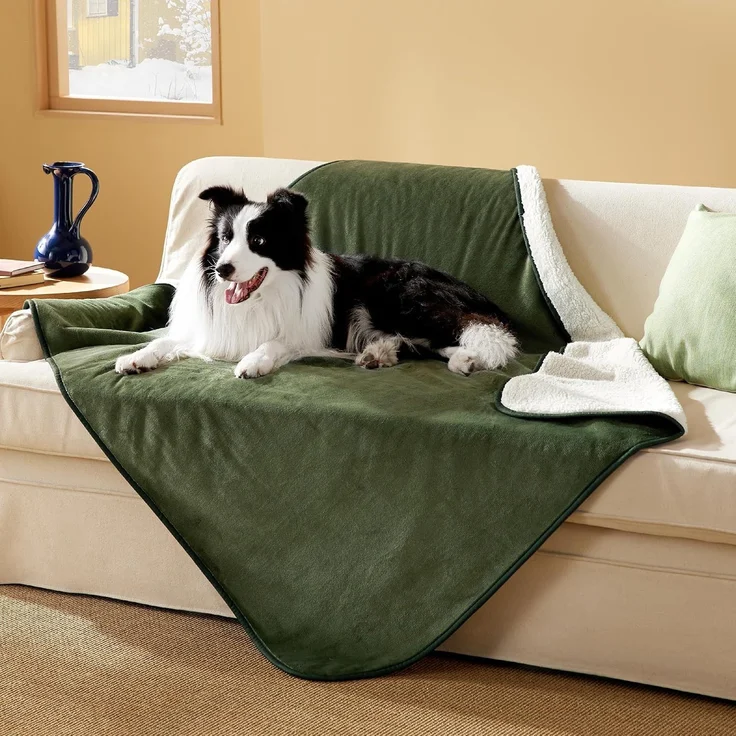 Lesure wasserdichte Hundedecke Grosse Hunde - 152x127 cm Outdoor Hundedecke waschbar, Hundedecke Sofaschutz aus Sherpa Fleece, Katzendecke flauschig und weich, Olivgrün – Bild 6