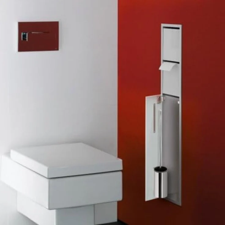 Emco Asis 150 Unterputz-Schrankmodul für das Gäste-WC, Badezimmerschrank als Toilettenpapierhalter & Klobürstenhalter mit extra Fach, Hochschrank mit Push to Open-Funktion, Silber – Bild 8