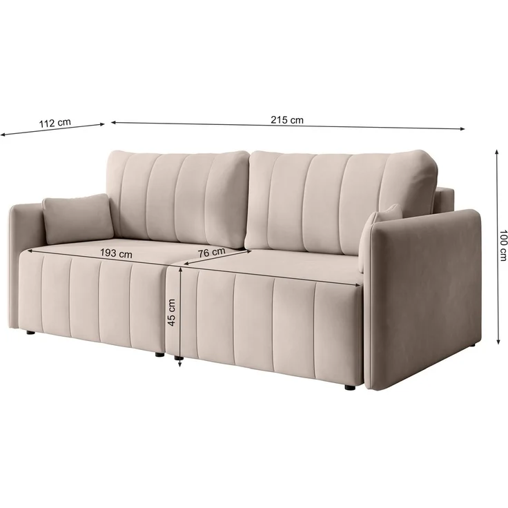 Selsey 'Louisos ' 3-Sitzer Schlafsofa in Samt mit schwarzen Beinen, Beige – Bild 5