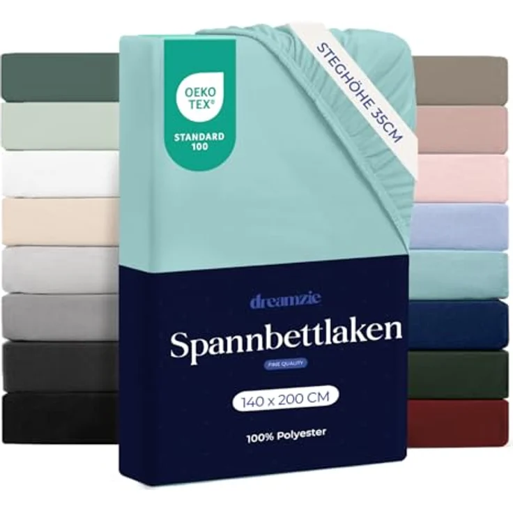 Dreamzie Spannbettlaken, 140x190/200 cm, für Dicke Matratzen bis 33 cm – 100% Mikrofaser-Polyester – Aqua Zertifiziert ohne Chemikalien (Oeko Tex), Spannbettlaken mit Rundumgummizug – Bild 2