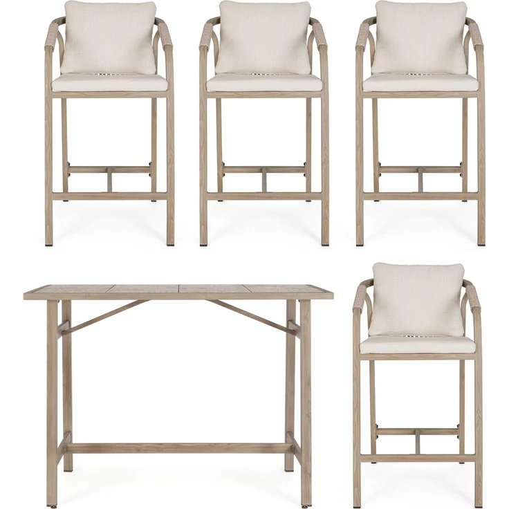 5er Garten-Barset Aremilak - Aluminium Timber Natur, Olefin Naturbeige – Bild 3