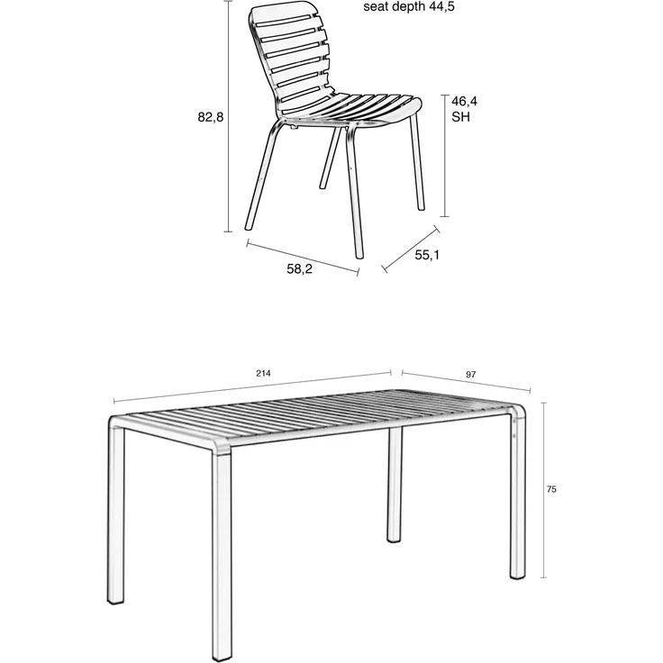 Zuiver Gartenmöbel-Set Vondel mit Tisch 214 cm und 6 Stühlen, Aluminium Weiß 96,7x214x75 cm – Bild 8