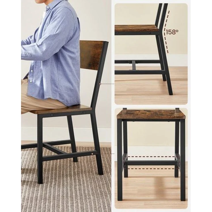 Vasagle Esszimmerstühle, Küchenstühle, 2er Set, Metallrahmen, für Esszimmer, Wohnzimmer, Küche, Holzspanplatte, Stahl, vintagebraun-schwarz, 87,1 x 36 x 46,6 cm – Bild 4