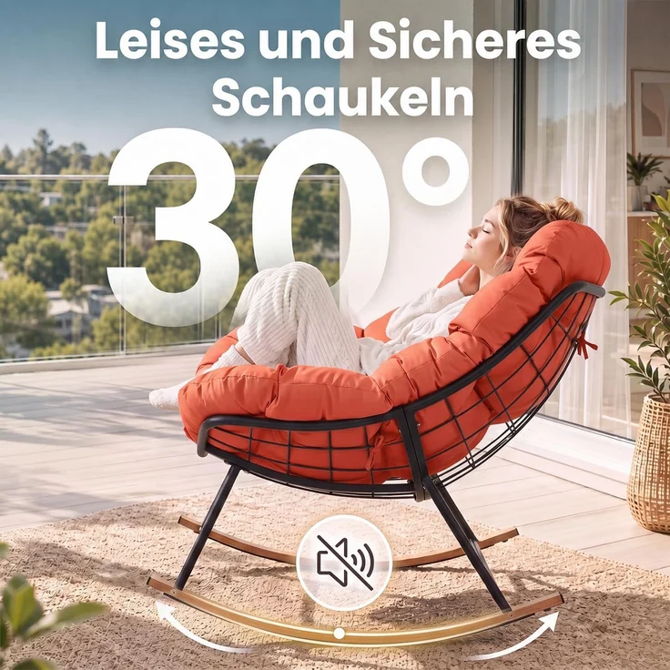 Aoxun Schaukelstuhl Outdoor,Schaukelsessel für Indoor,Relaxsessel Garten,92.5x 104x77.5cm, Wetterfester Gartenstuhl Bequem,bis 150KG, Rot – Bild 4