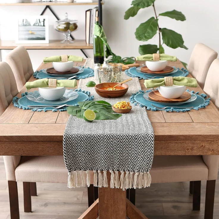 DII Woven Basic Tabletop Collection Chevron Tischläufer, 15 x 72 cm, Schwarz – Bild 2