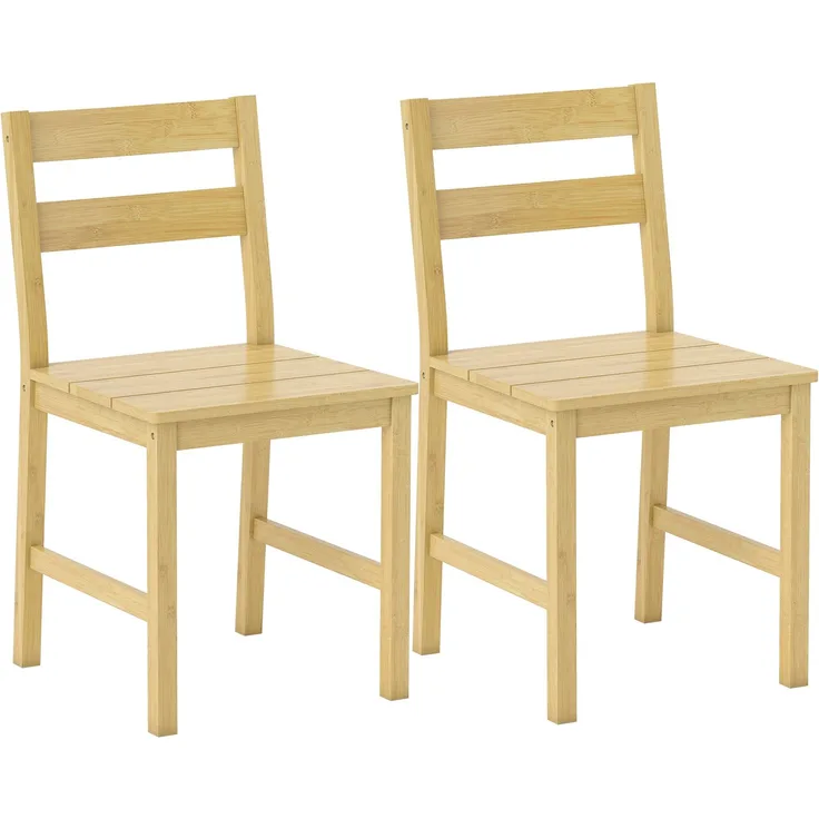 MELAYR, Set aus 2 Bambus-Esszimmerstühlen, Küchenstühle ohne Armlehnen mit Lattenrostsitz, Naturholz, 100 x 61 x 9 cm