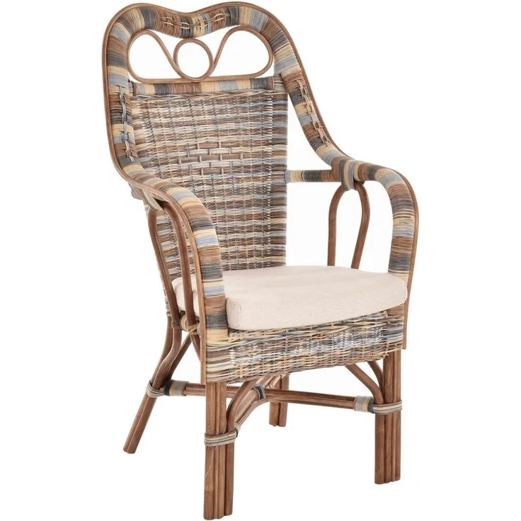 Krines Home Armlehnstuhl Rattansessel Wintergarten Sessel Armlehnsessel mit hoher Rückenlehne, Mit Sitzkissen