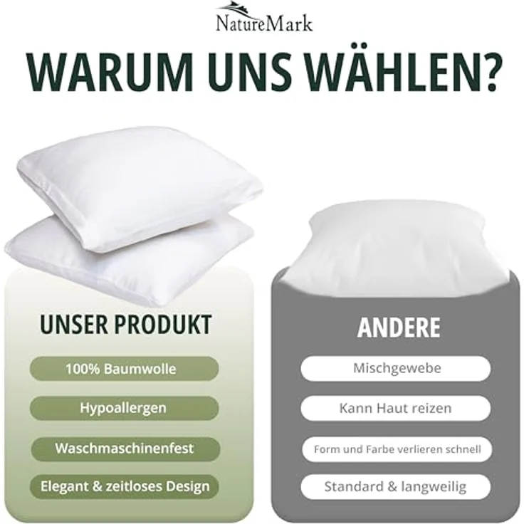 NatureMark 2er Pack Jersey Kissenbezug Kissenhülle Kissenbezüge Seitenschläferkissen Nackenkissen viele Größen und Farben (80x80 cm, Weiß) – Bild 8