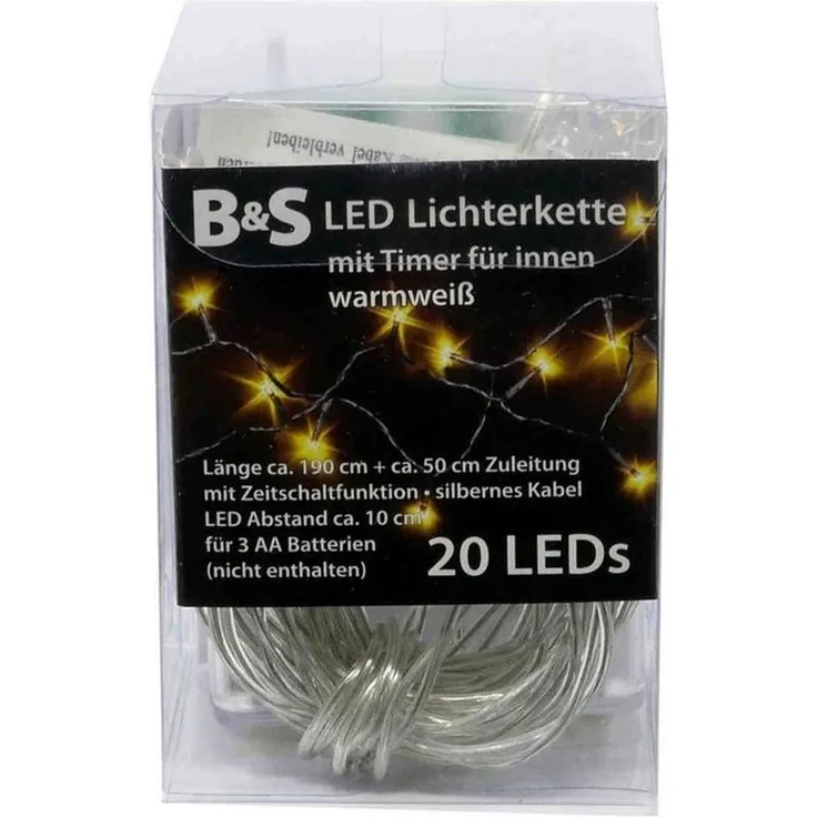 B&S LED-Lichterkette LED Batterie Lichterkette mit 20 LEDs warmweiß Innenbereich