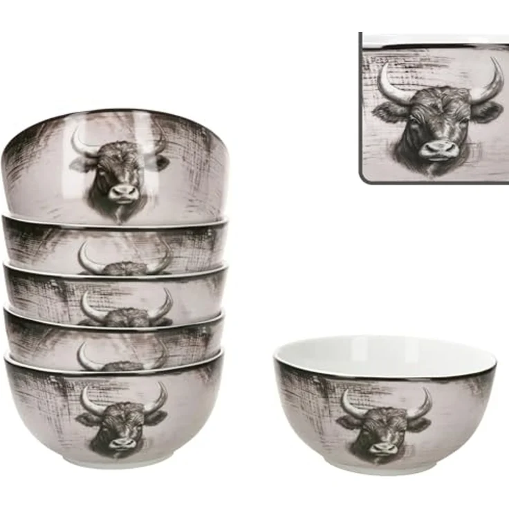 MamboCat Müslischale Toro 6x Müslischale Ø14,2cm 460ml Porzellan 6 Personen Kuh Landhaus, Porzellan – Bild 2