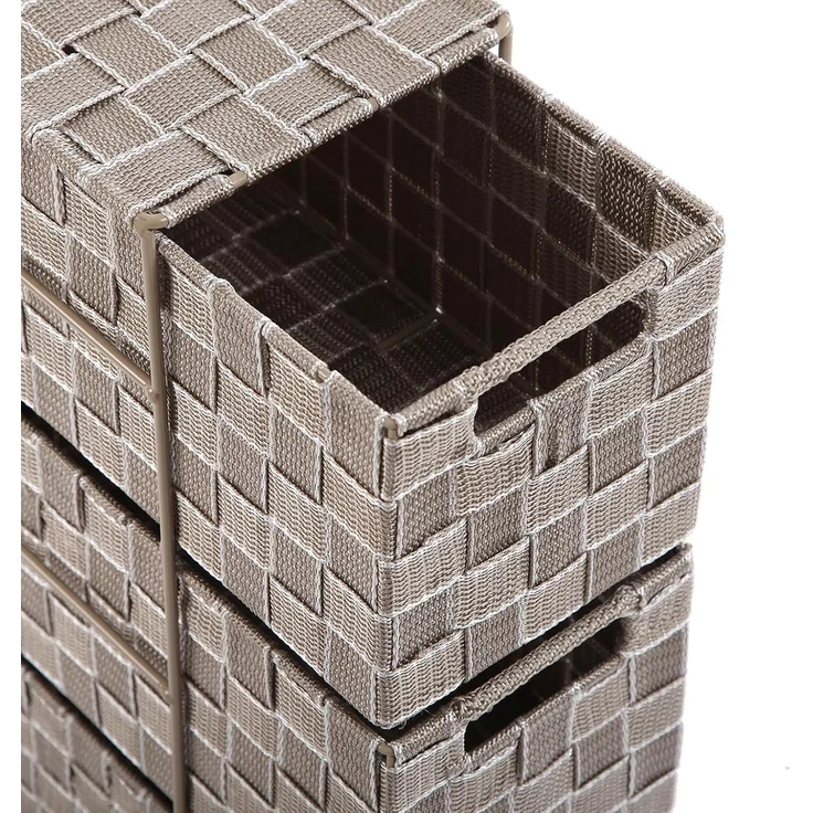 Versa Nilo Zusatzmöbel für das Badezimmer, Badezimmerregal mit 3 Aufbewahrungskörben, Maße (H x L x B) 57 x 15,5 x 28 cm, Texturierter Kunststoff, Beige – Bild 4