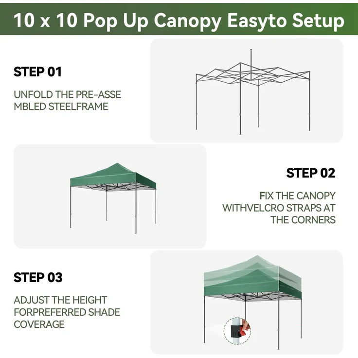 Aoxun Faltpavillon 3x3m Wasserdicht Stabil, Pop Up Pavillon mit Handtasche, UV-Schutz 50+ Gartenzelt Inkl. Rolltasche, Sandbags, Partyzelt Fuer Camping, Strand, Hochzeit und Outdoor Shelter, Grün – Bild 3