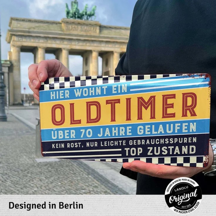 LANOLU Blechschild Oldtimer 70 Jahre - 17x34cm – Metall – Mehrfarbig – 17120 – Bild 2