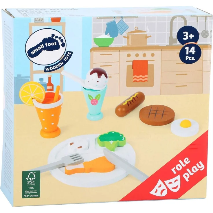 Small Foot 11197 - Spiel Set Mittagspause, Lunch Set, Lebensmittel, Holz, 14 Teile – Bild 3