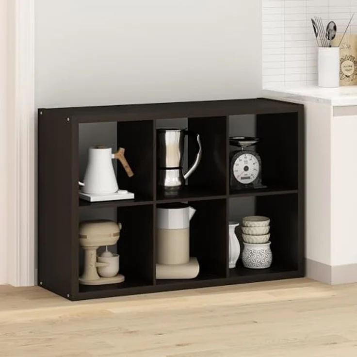Furinno HERMITE Kücheninsel, 6-Würfel Küchenaufbewahrung, Bäckerregal, Kücheninsel mit Stauraum, für die Küche, Schwarz-Eiche – Bild 4