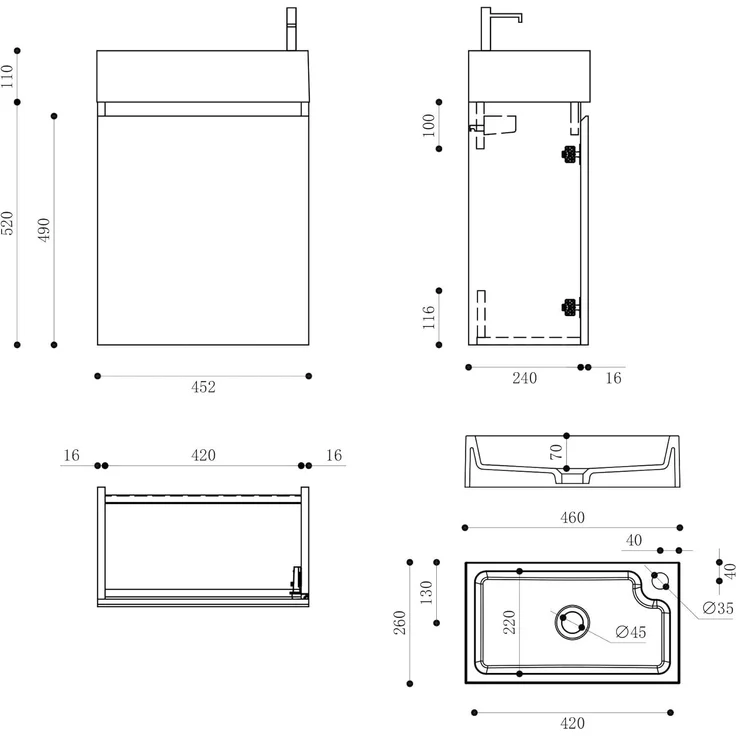 doporro Badmöbel-Set mit Waschbecken Waschtischunterschrank Wandmontage SoftClose Pisa02 – Bild 2