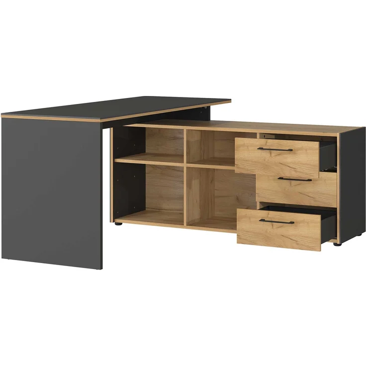 Winkelschreibtisch vito Podium, Schwarz, Holzfarben, 147 x 75 x 145 cm – Bild 3
