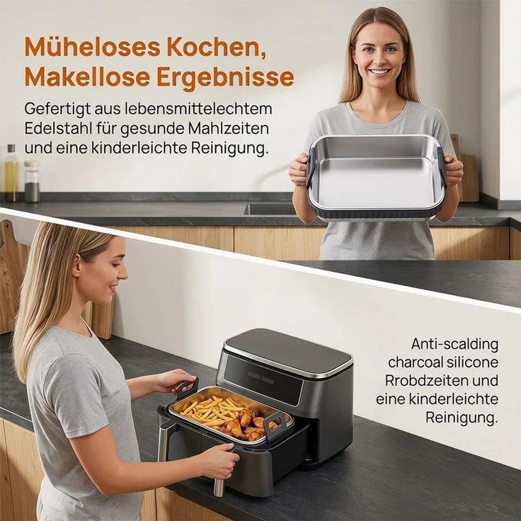 FELIXLEO Brotbackform Airfryer Auflaufform Edelstahl mit Silikongriff BPA frei – Bild 2