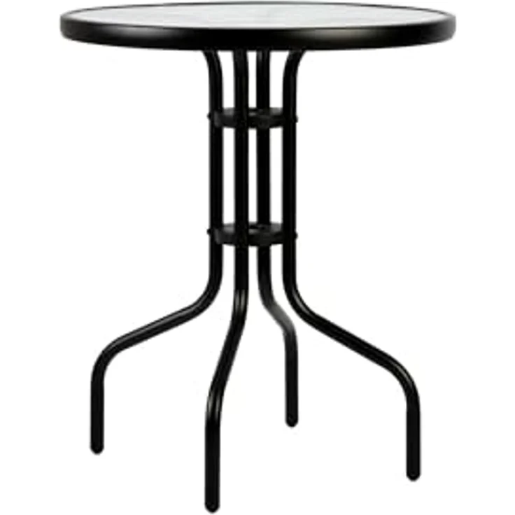 Sofotel Gartentisch Balkontisch Rund Stahl Pulverbeschichtet Glas Gehärtet Metall Schwarz – Bild 5