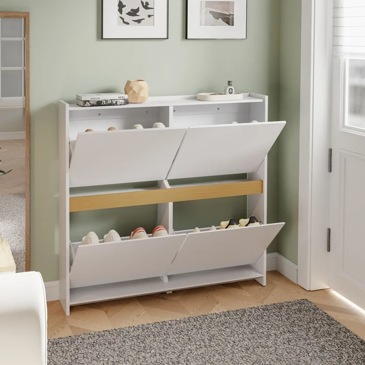 SoBuy FSR225-E-W Schuhschrank, Schuhkipper, Schuhregal, MDF, Lackiert, Weiß, 103 x 99,5 x 19 cm – Bild 10