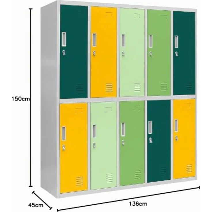 Jan Nowak Schließfachschrank Metall 10 Fächer Schulschrank 150x136x45 cm | Wertfachschrank, Garderobenschrank, Stahlspind abschließbar, pulverbeschichtet, für Schule, Kindergarten, Umkleide – Bild 3