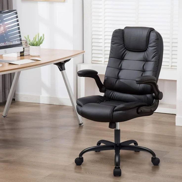Ergonomischer Bürostuhl 360° Drehstuhl Schwarz Kunstleder 150kg – Bild 2