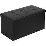 Todeco Sitzbank mit Stauraum Sitztruhe, Aufbewahrungstruhe mit 2 in 1 Deckel, Fußhocker faltbar aus Kunstleder, Sitzhocker 80 Liter für Wohnzimmer Essenzimmer Schlafzimmer, Schwarz