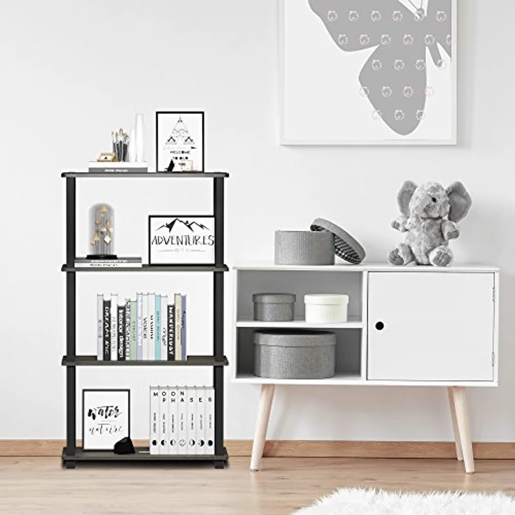 Furinno Turn-S-Tube 4-stufiges Mehrzweckregal mit Vierkantrohr, Französische Eiche/Schwarz – Bild 3