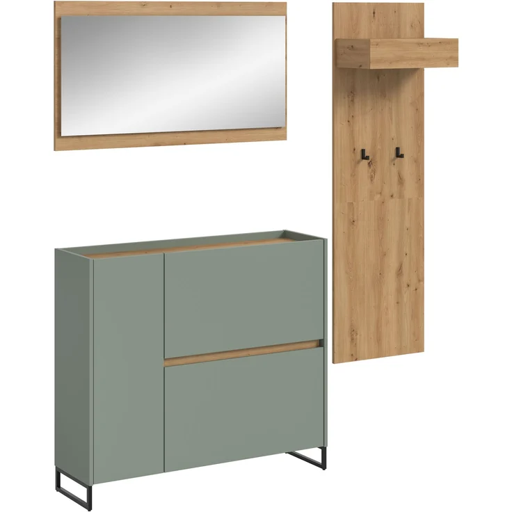 Garderobenkombination B/H/T: 192x175x32 cm in Salbei Nachbildung und Artisan Oak Nachbildung – Bild 1