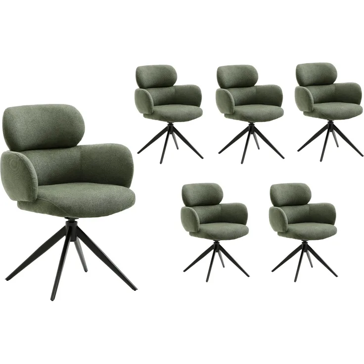 LC Home Esszimmerstühle »Soma« 6er Set Webstoff grün – drehbare Armlehnstühle & Polsterstühle