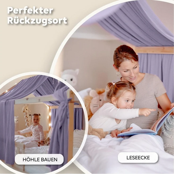 lilimaus Betthimmel Hausbetthimmel Baumwoll Musselin Betthimmel Kinder Hausbett 2er Set, Stilvolle Musselin-Deko für Kinderzimmer, ideal als Geschenkidee – Bild 2