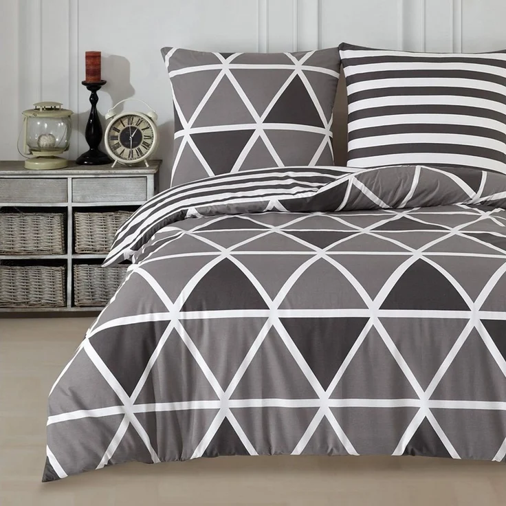 Buymax Bettwäsche Memento, Bettgarnitur, Bettbezug Set, Renforce: 100% Baumwolle, 2 teilig, mit Reißverschluss, modern, Karo, Streifen, Grau, Weiß, 135x200 cm – Bild 1