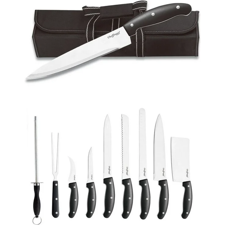Cheffinger 10-teiliges Messer-Set aus Edelstahl mit Holzgriff & Tragetasche – Bild 5