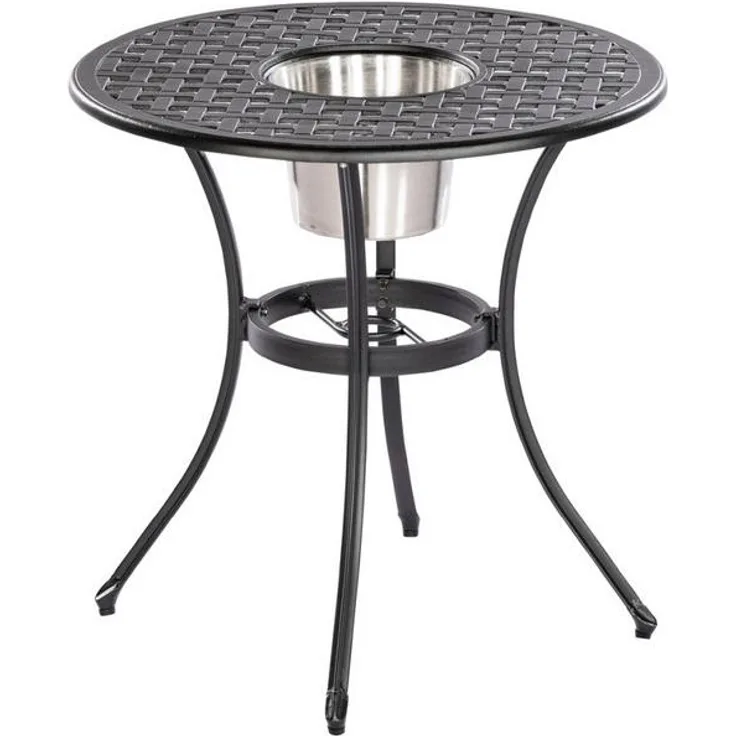 Gardenson Gartentisch, rund, Graphit, Metall mit Rautenmuster, 70 cm Durchmesser, integrierter Kühler, pulverbeschichtet