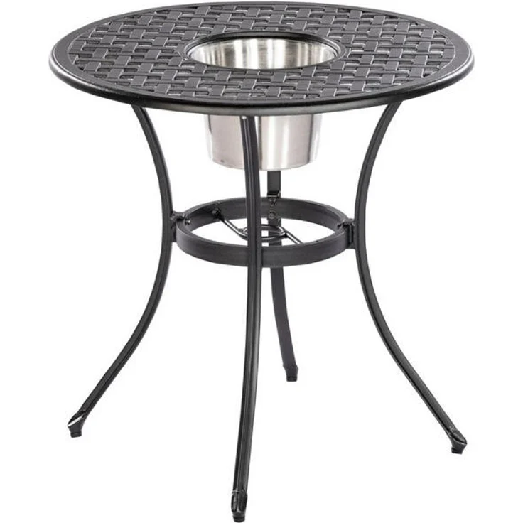 Gardenson Gartentisch, rund, Graphit, Metall mit Rautenmuster, 70 cm Durchmesser, integrierter Kühler, pulverbeschichtet