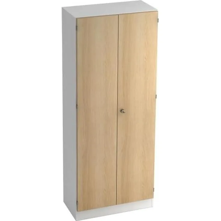 Schrank 5OH mit Sockelbl. SG Weiß / Eiche