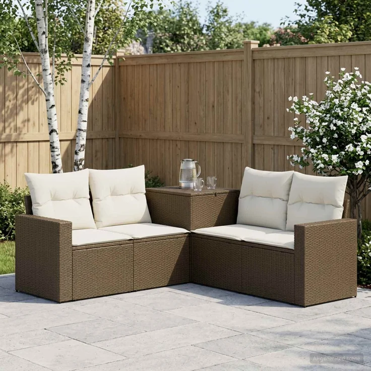 vidaXL Sofa Set 5 stk. Braun und Creme Weiß Polyrattan und Stahl 3447856 – Bild 1