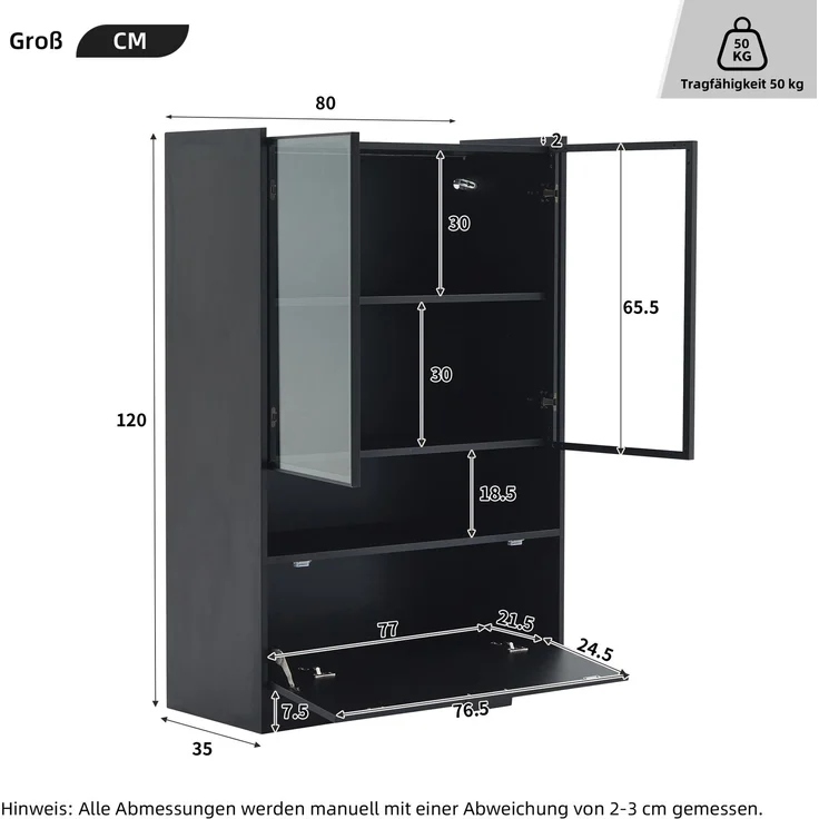 N625P250568569S) Moderne LED Vitrine Schwarz Matt Höhe 120cm mit app LED-Beleuchtung, Glasvitrine Standvitrine mit Beleuchtung, Wohnzimmerschrank mit Glastüren und Klapptür, Spanplatte Display Schrank--Schwarz--80x35x120cm--YOUDENOVA – Bild 5
