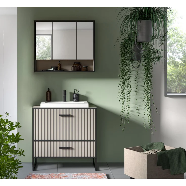 Badkombination (B/H/T: 80x192x48 cm) in Kaschmir Nachbildung – Bild 6