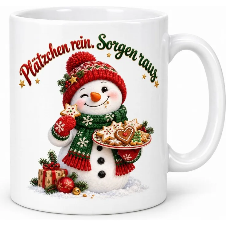 WS-Trend Tasse Kekszauber Schneemann Tasse Keramik 330 ml Geschenkidee zu Weihnachten, Keramik